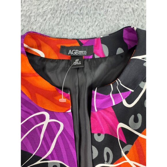 AGB Petite 2-Piece Black Sheath Dress With Vibrant Abstract Print Bolero Jacket - Picture 14 of 16